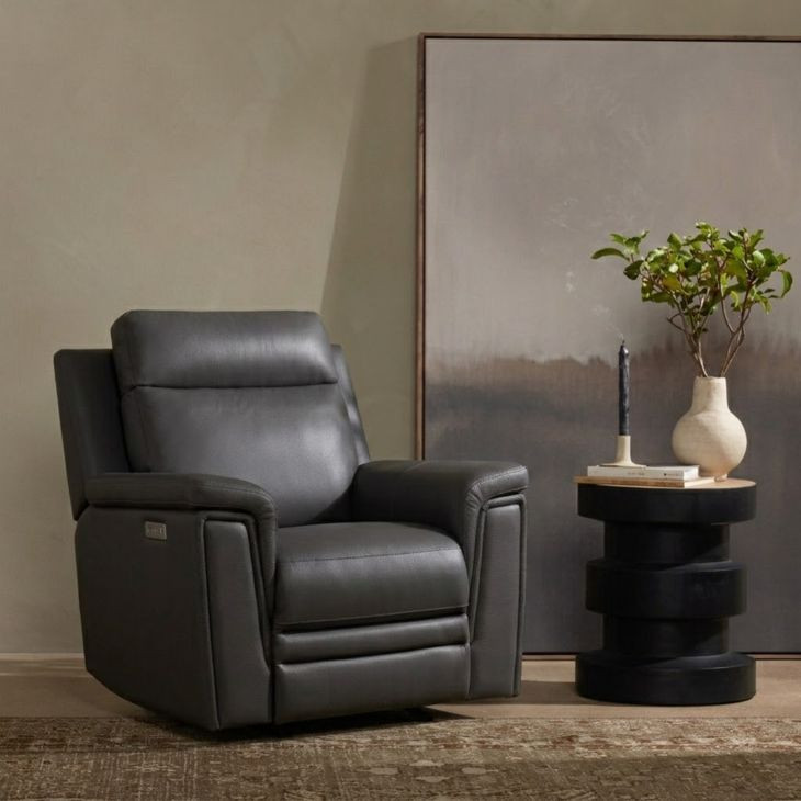 Harper Berlin Cement Leather Power Recliner with Power Lumbar and USB Charging