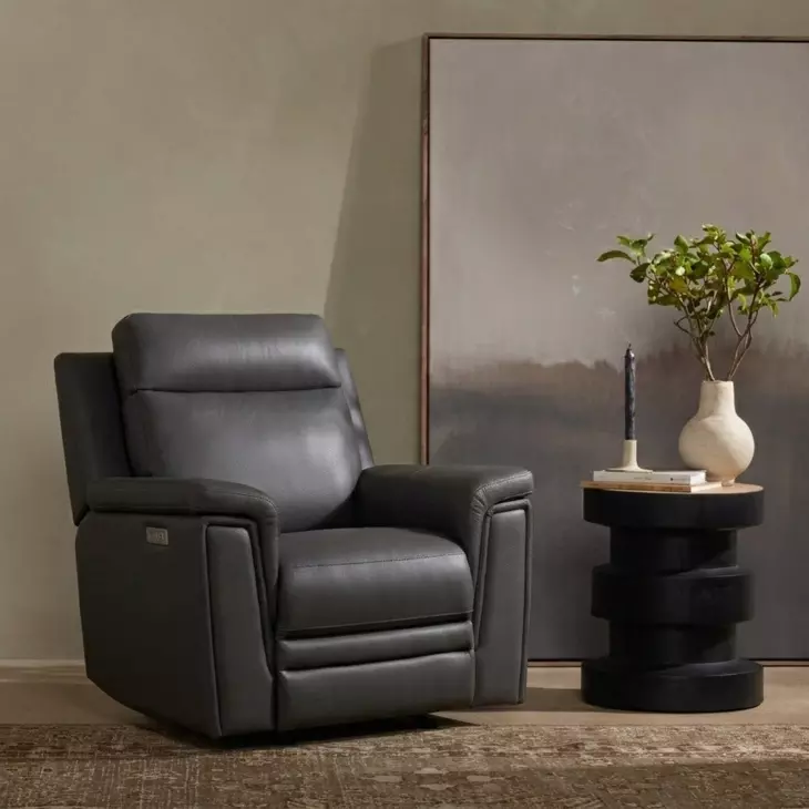 Harper Berlin Cement Leather Power Recliner with Power Lumbar and USB Charging