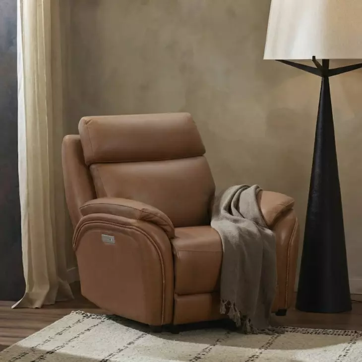 Corry Simon Saddle Leather Power Recliner with Power Lumbar and USB Charging