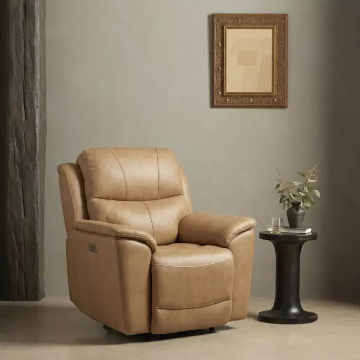 Kaden Elliott Taupe Leather Power Recliner with Power Lumbar and USB Charging