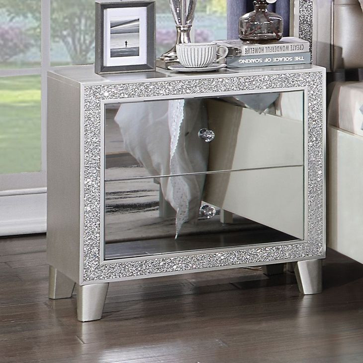 Sliverfluff Silver and Champagne 2 Drawer Nightstand