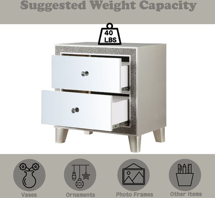 Sliverfluff Silver and Champagne 2 Drawer Nightstand
