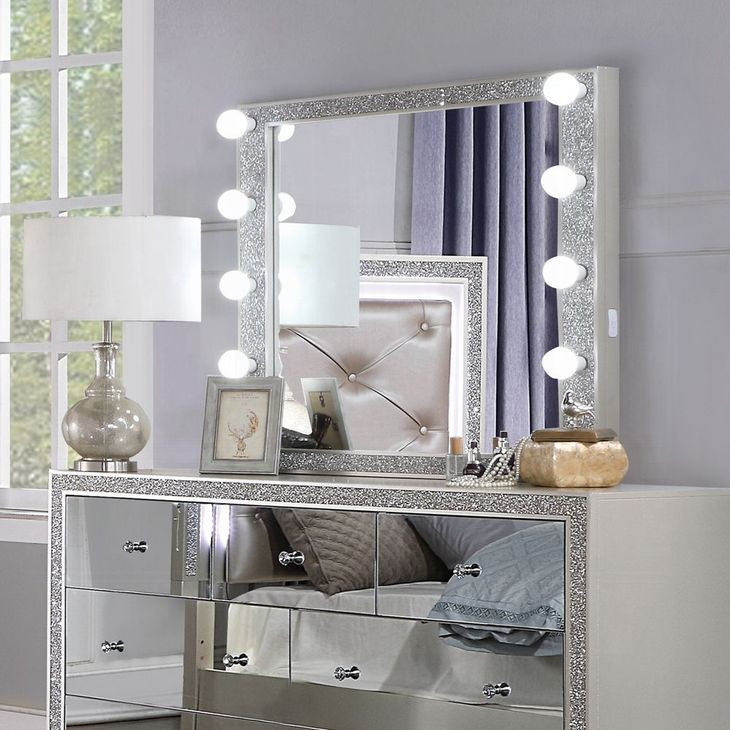 Sliverfluff Silver and Champagne Rectangular Dresser Mirror with LED