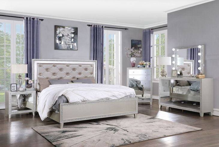 Sliverfluff Silver and Champagne Rectangular Dresser Mirror with LED