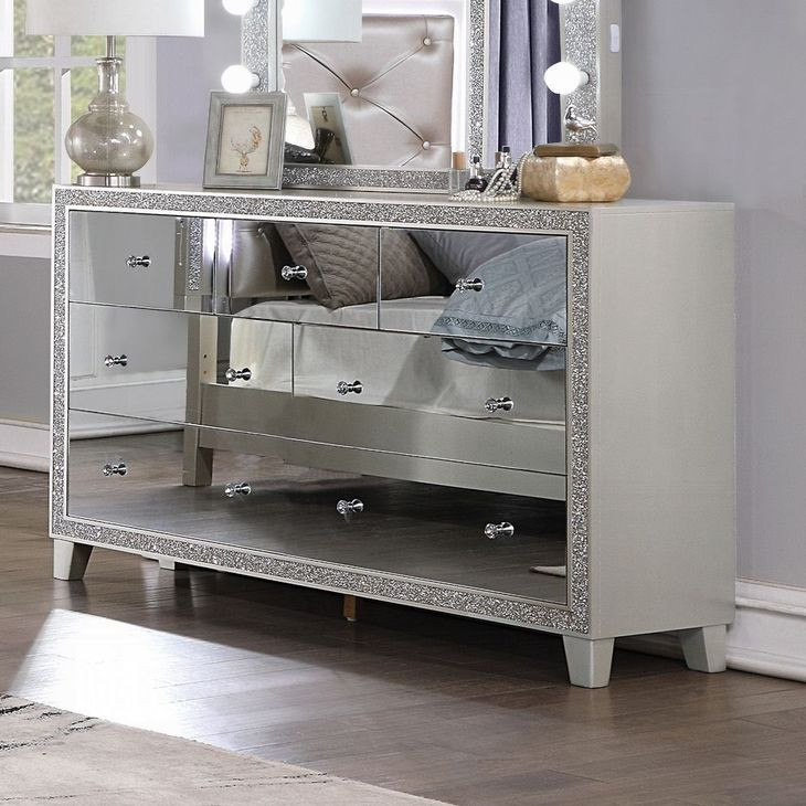 Sliverfluff Silver and Champagne 7 Drawer Dresser