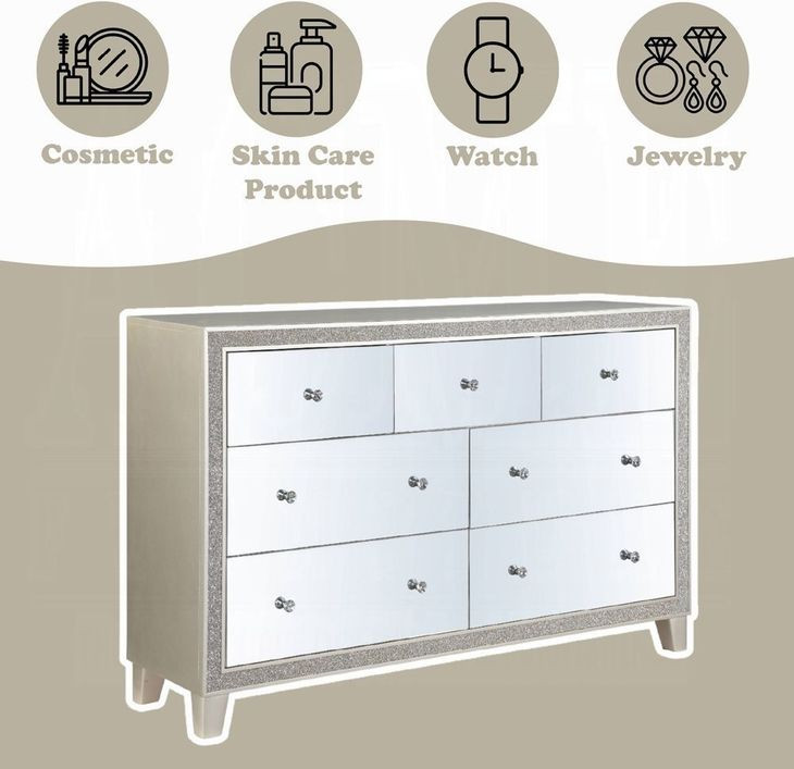 Sliverfluff Silver and Champagne 7 Drawer Dresser