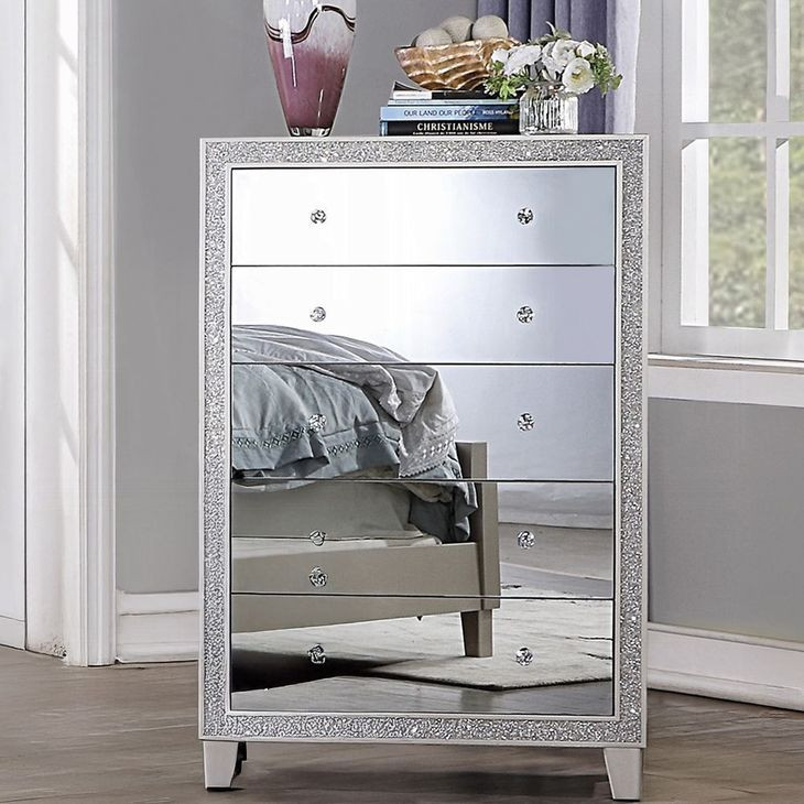 Sliverfluff Silver and Champagne 5 Drawer Chest