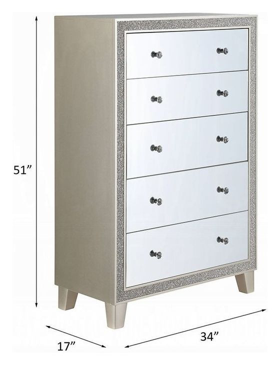 Sliverfluff Silver and Champagne 5 Drawer Chest