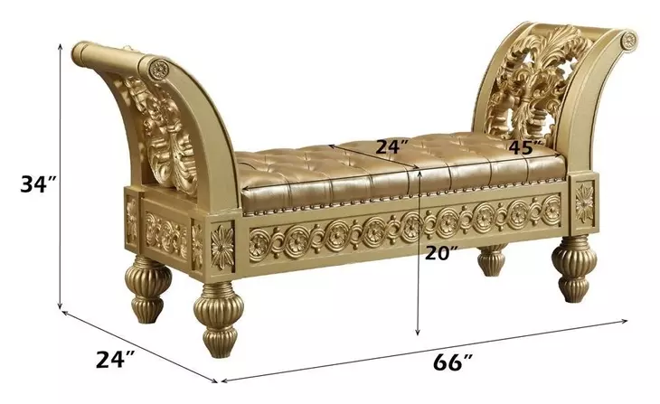 Seville Gold Upholstered 66" Bed Bench with Nailhead Trim