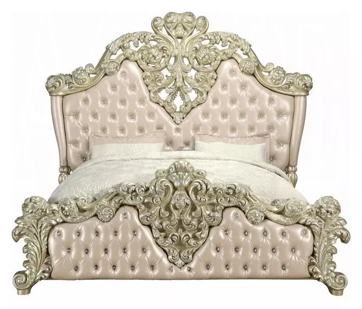 Vatican Light Gold and Champagne Silver King Upholstered Panel Bed