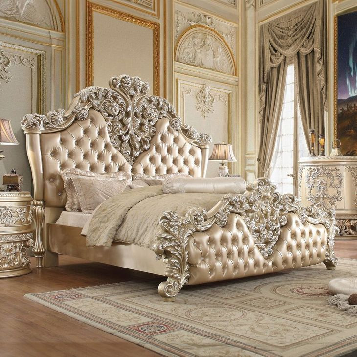 Vatican Light Gold and Champagne Silver Upholstered Panel Bedroom Set