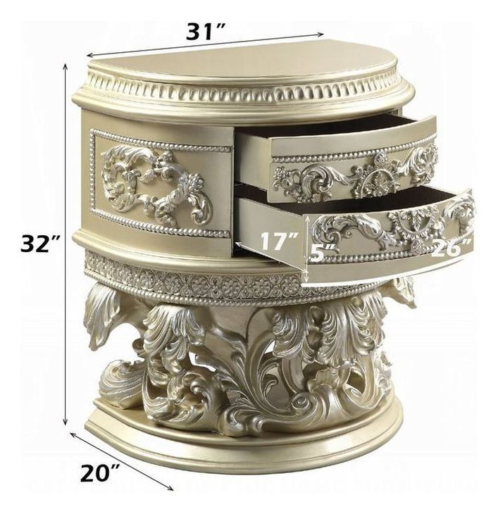 Vatican Champagne Silver 2 Drawer Nightstand