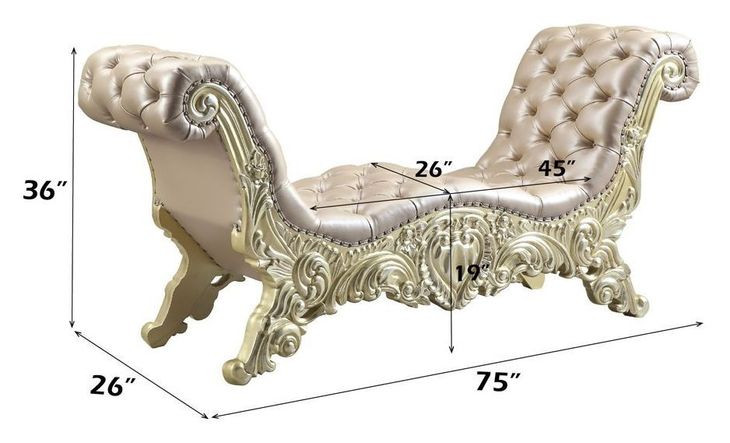 Vatican Light Gold Upholstered 75" Accent Bench with Nailhead Trim