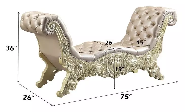 Vatican Light Gold Upholstered 75" Accent Bench with Nailhead Trim