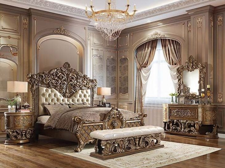 Constantine Light Gold and Brown Upholstered Panel Bedroom Set