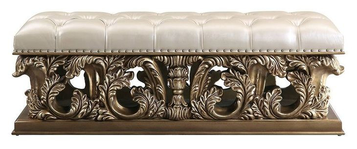 Constantine Light Gold Upholstered 64" Bed Bench with Nailhead Trim