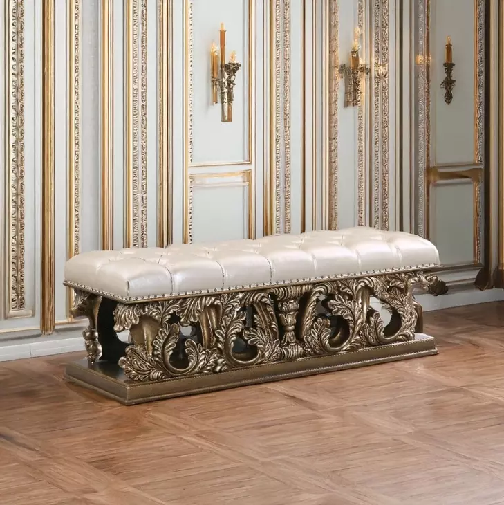 Constantine Light Gold Upholstered 64" Bed Bench with Nailhead Trim