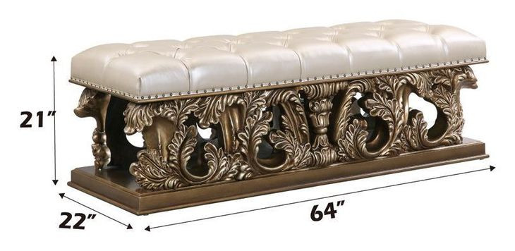 Constantine Light Gold Upholstered 64" Bed Bench with Nailhead Trim
