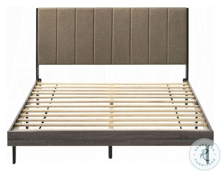 Valdemar Brown Fabric and Weathered Gray Queen Upholstered Bed