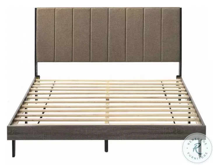 Valdemar Brown Fabric and Weathered Gray Queen Upholstered Bed