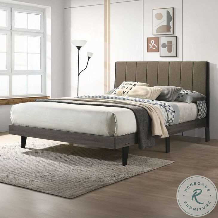 Valdemar Brown Fabric and Weathered Gray Queen Upholstered Bed