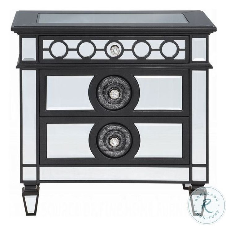 Varian II Black and Silver Mirrored 3 Drawer Nightstand