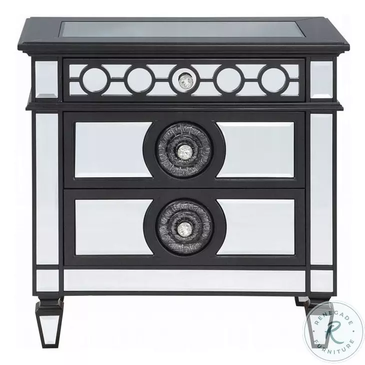 Varian II Black and Silver Mirrored 3 Drawer Nightstand