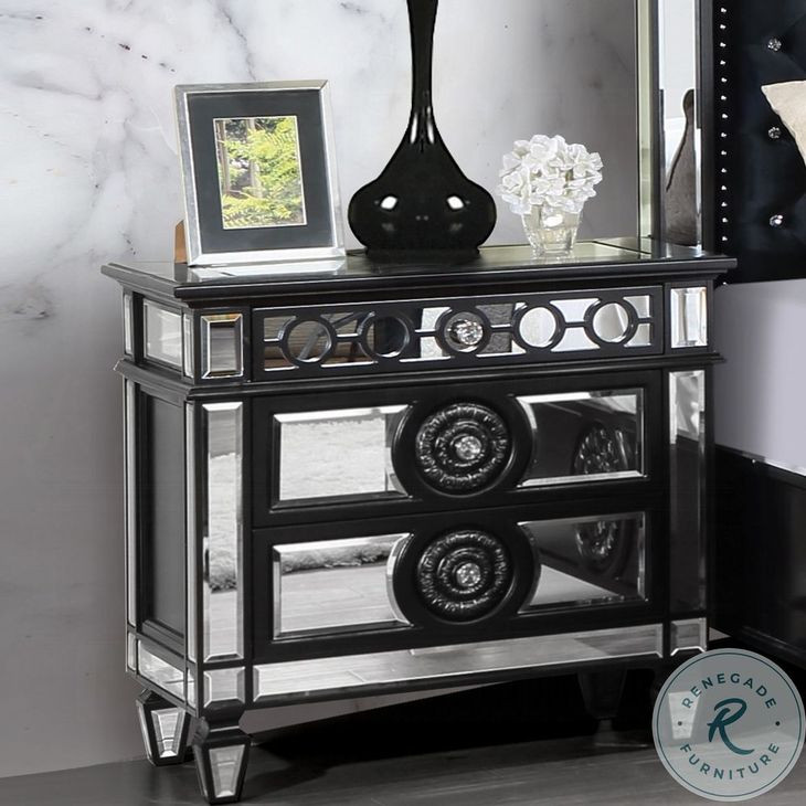 Varian II Black and Silver Mirrored 3 Drawer Nightstand
