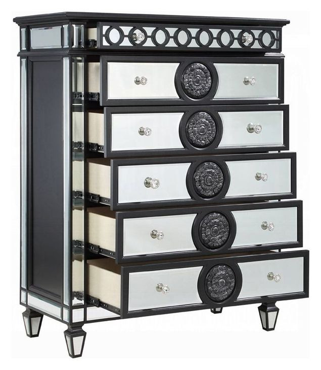 Varian II Dark Navy and Silver Upholstered Panel Bedroom Set with Nailhead Trim