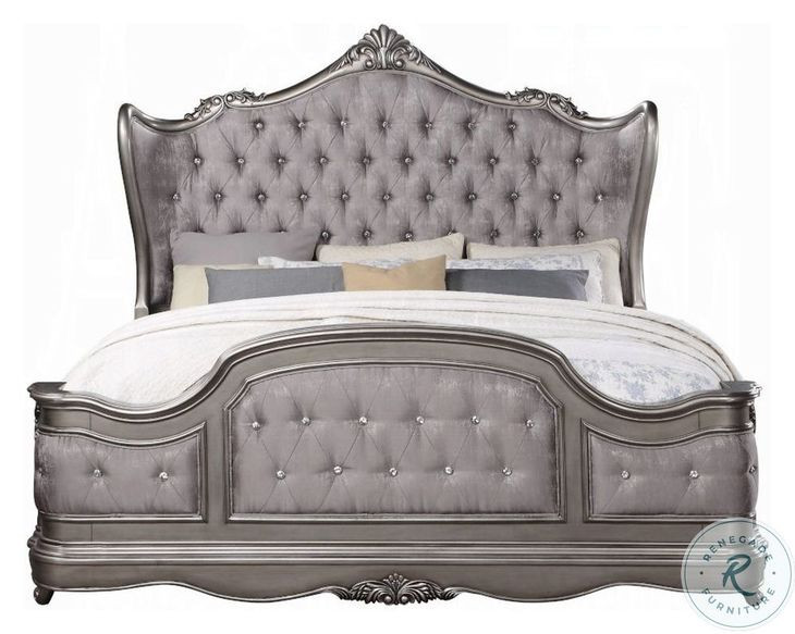 Ariadne Velvet and Antique Platinum Eastern King Upholstered Bed