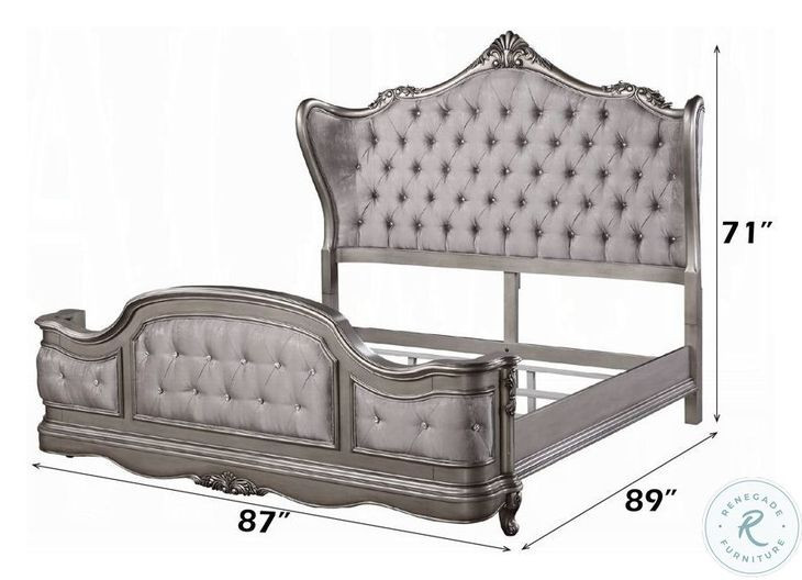Ariadne Velvet and Antique Platinum Eastern King Upholstered Bed