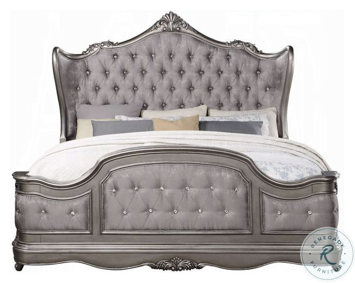 Ariadne Velvet and Antique Platinum Queen Upholstered Bed