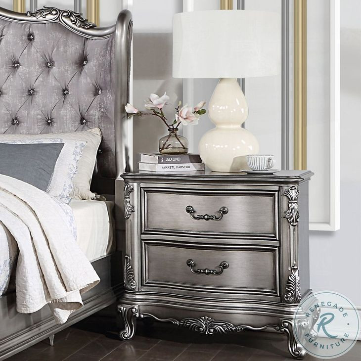 Ariadne Antique Platinum 2 Drawer Nightstand
