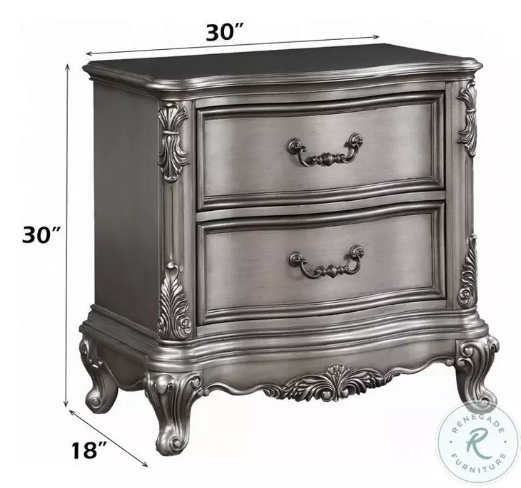 Ariadne Antique Platinum 2 Drawer Nightstand