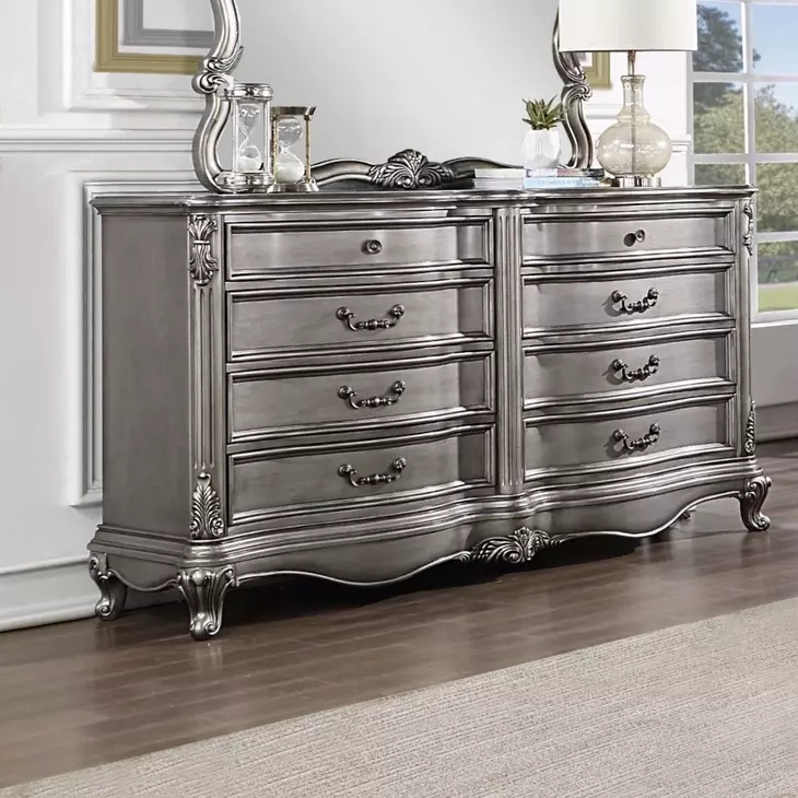 Ariadne Antique Platinum 8 Drawer Dresser