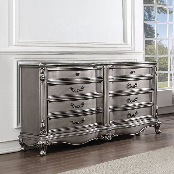 Ariadne Antique Platinum 8 Drawer Dresser