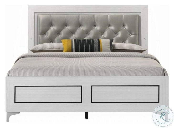 Casilda Gray Synthetic Leather and White Queen Upholstered Bed with LED Lighting