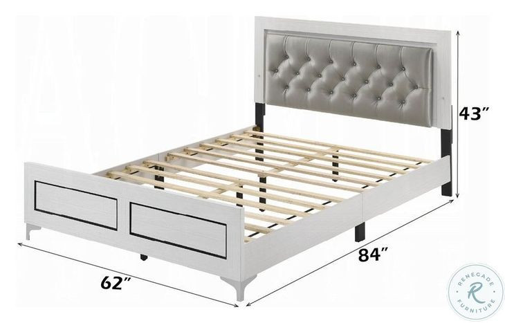 Casilda Gray Synthetic Leather and White Queen Upholstered Bed with LED Lighting