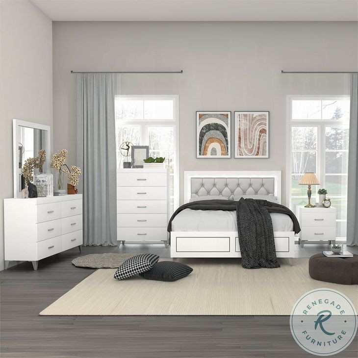 Casilda Gray Synthetic Leather and White Upholstered Bedroom Set
