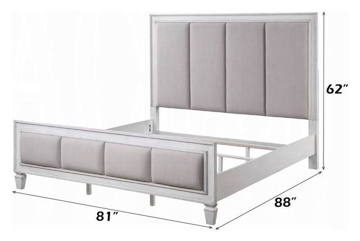 Katia Light Gray and Weathered White King Upholstered Panel Bed