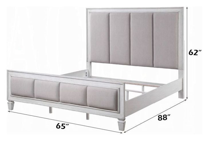 Katia Light Gray and Weathered White Queen Upholstered Panel Bed