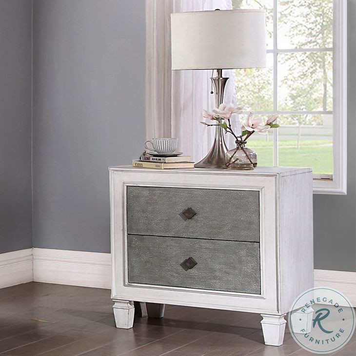 Katia Rustic Gray and Weathered White 2 Drawer Nightstand