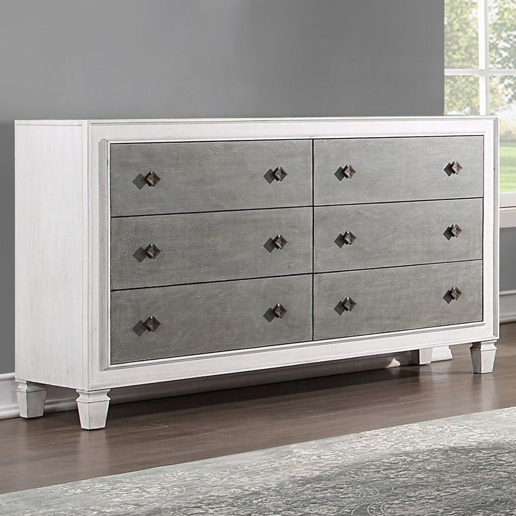 Katia Rustic Gray and Weathered White 6 Drawer Dresser