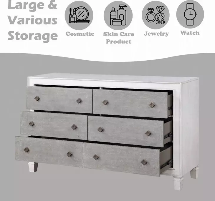 Katia Rustic Gray and Weathered White 6 Drawer Dresser