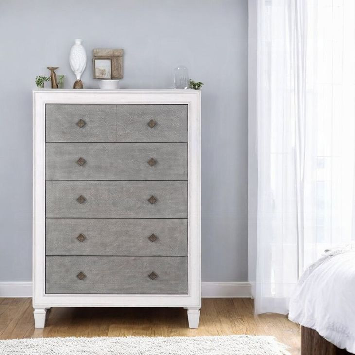 Katia Rustic Gray and Weathered White 5 Drawer Chest