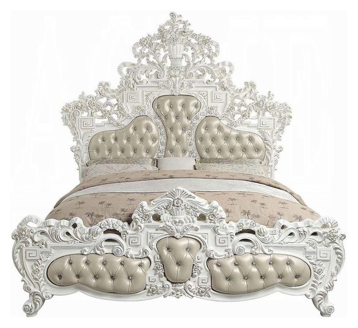 Vanaheim Beige and Antique White King Upholstered Panel Bed