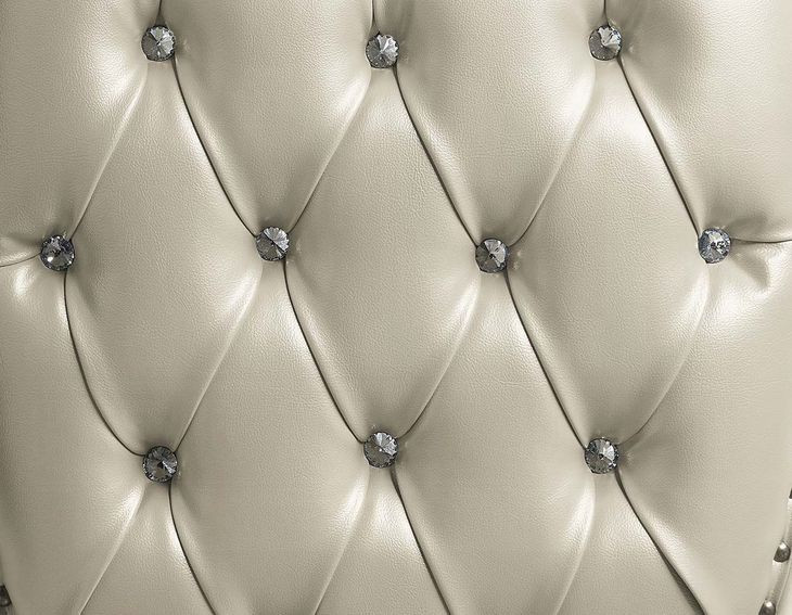 Vanaheim Beige and Antique White King Upholstered Panel Bed