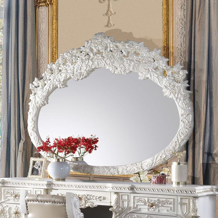 Vanaheim Antique White Oval Dresser Mirror
