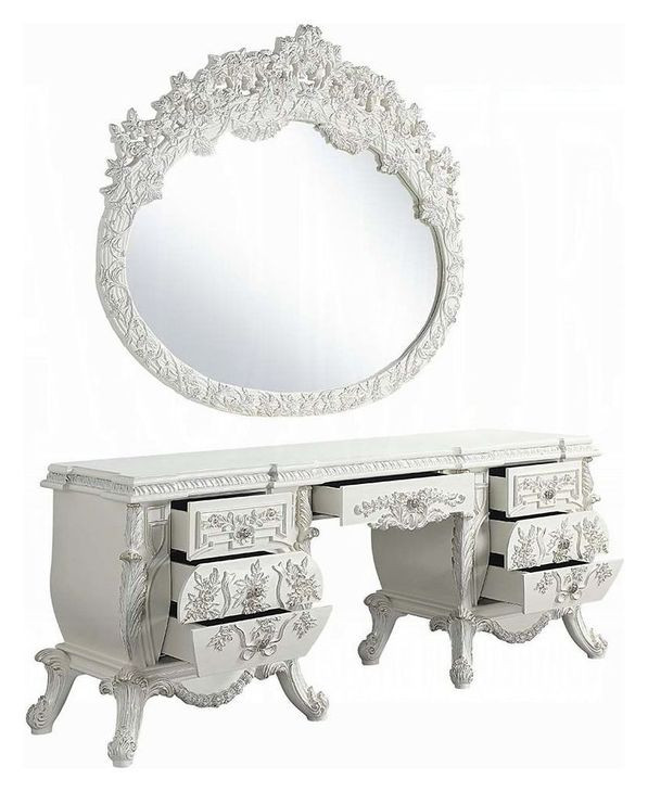 Vanaheim Antique White 7 Drawer Vanity Desk