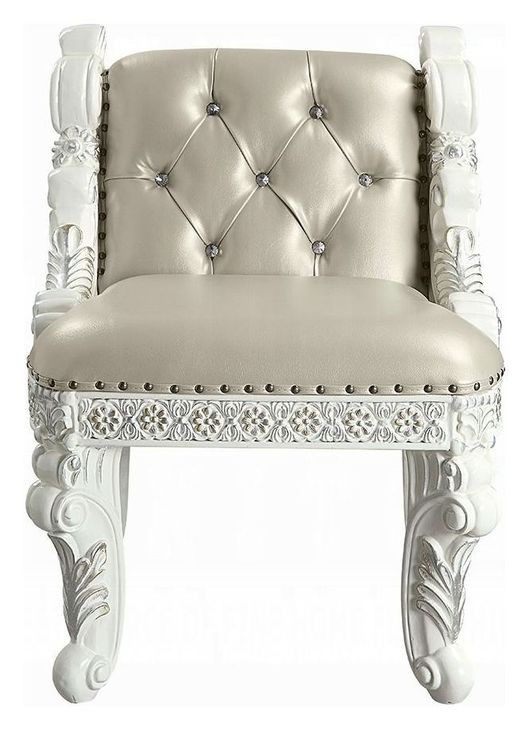 Vanaheim Beige Upholstered Vanity Stool with Nailhead Trim